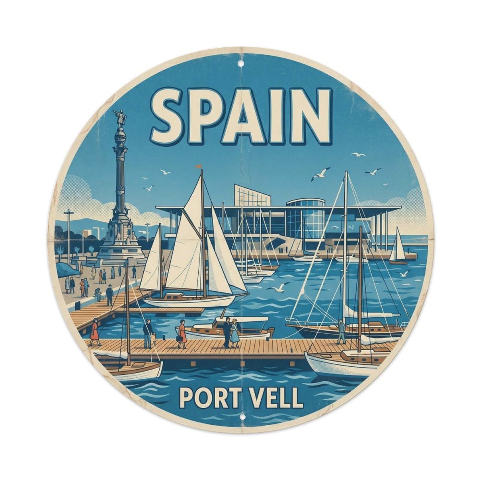 Barcelona Port Vell Spain Landmark Travel Metal Tin Sign