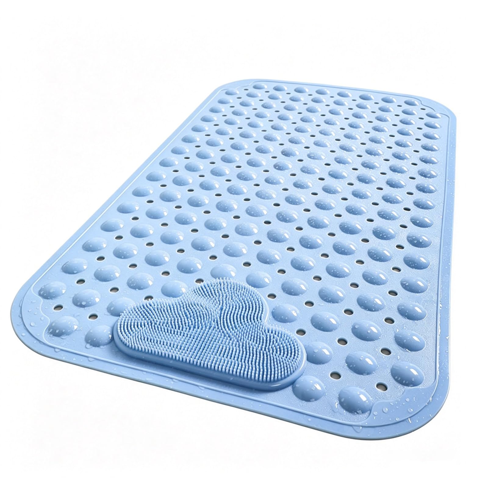 Alfombra Bañera PVC Suave Disponible en varios tamaños Alfombrilla Ducha con Drenaje Resistente al Moho potente ventosa Cepillo suave incorporado Función de masaje para los pies Adecuado húmedas