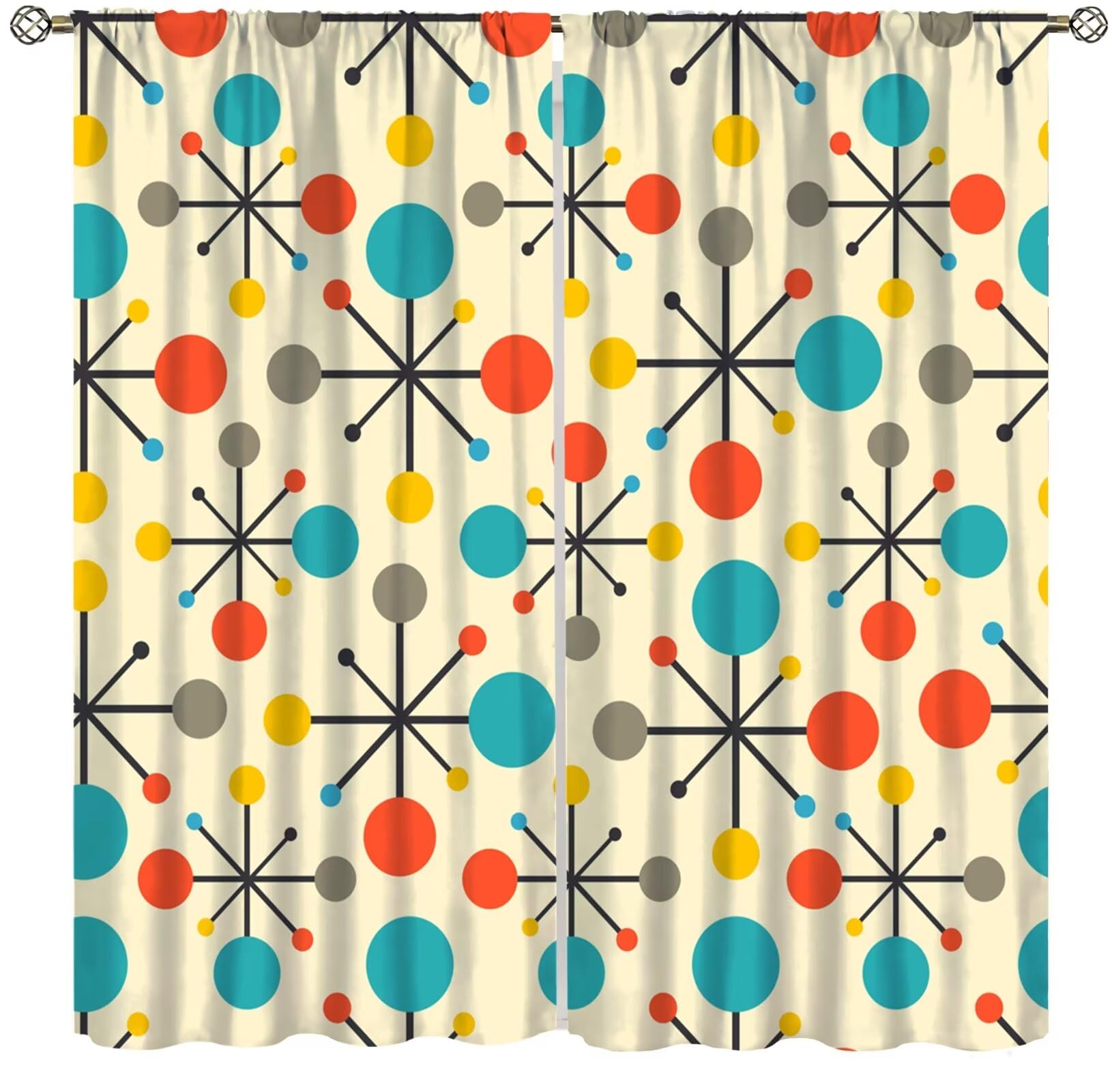 Mid Century Curtains,Mid Century Fifties Modern Retro Colors Pattern Blackout Rod Pocket Window Drapes for Living Room Bedroom Kitchen Bathroom Home