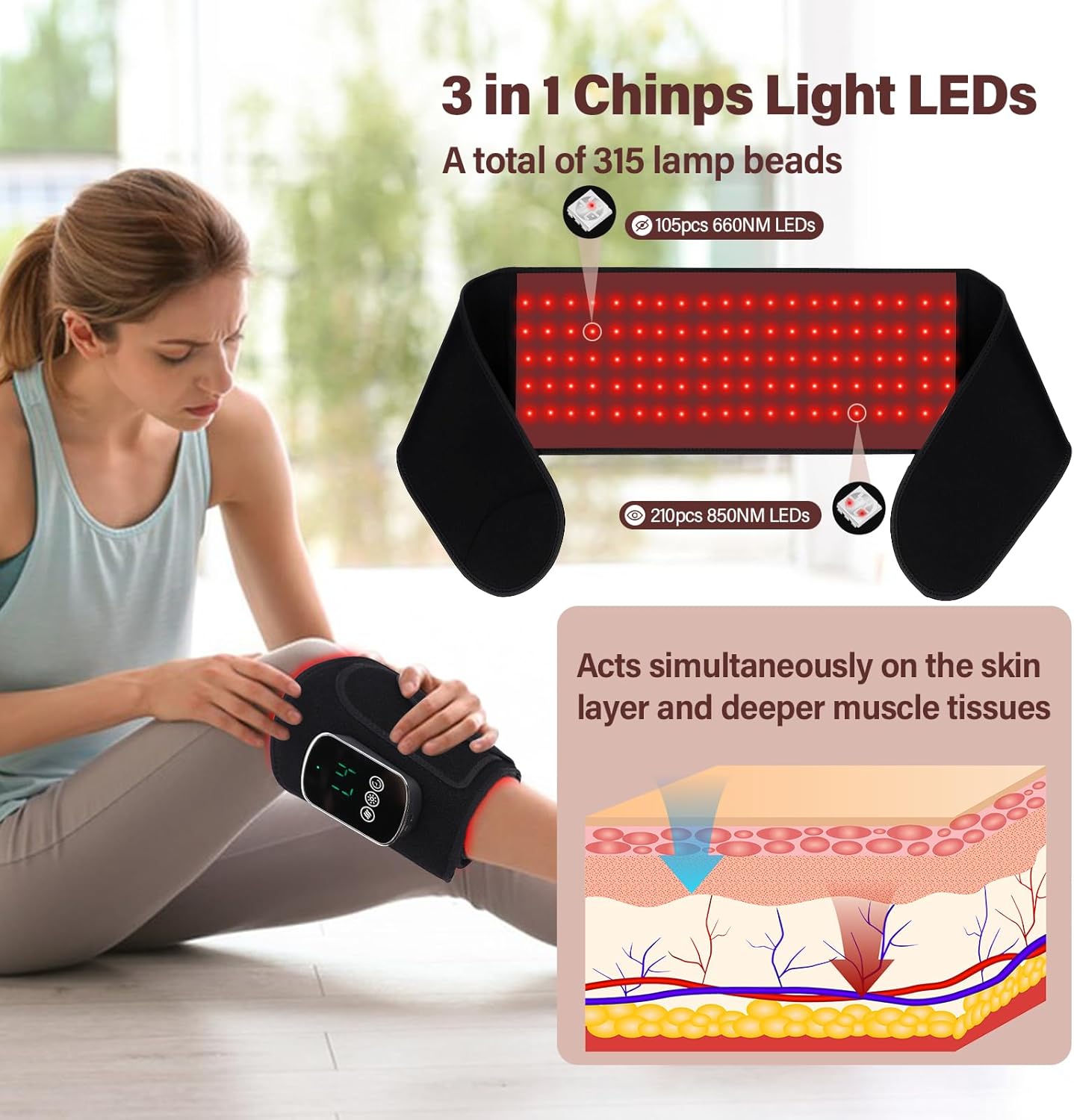 Red Light Therapy Belt for Pain Relief, 660nm & 850nm Near Infrared Light Therapy Wrap for Dogs Back Shoulder Waist Muscle, Wireless & Adjustable Timer