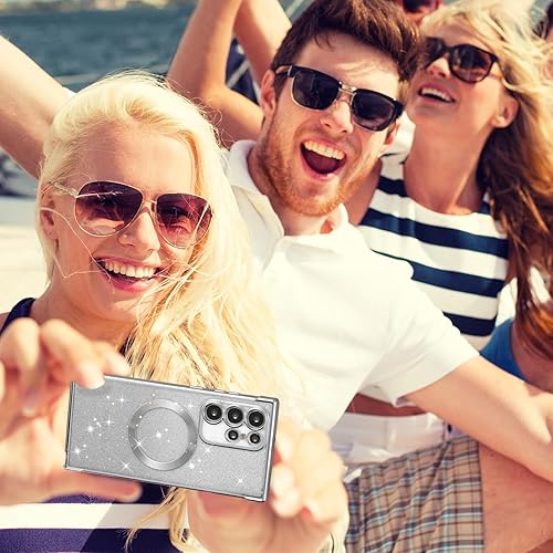 Miniatura 6 de ZTOFERA Funda magnética para Samsung Galaxy S22 Ultra 5G con purpurina degradada, compatible con MagSafe, funda protectora de TPU chapada de lujo