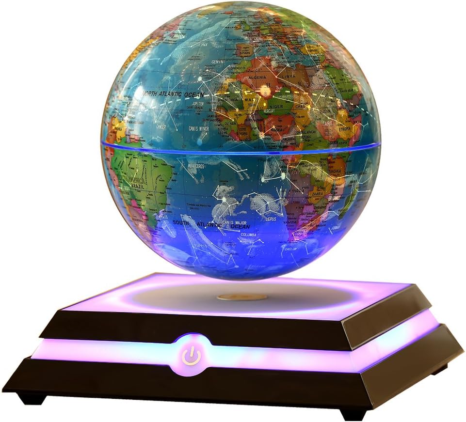 KABADDI Magnetic Floating Rotating Globe Anti-Gravity Levitating Globe World Map with Star Constellation & Zodiac Display for Home Office Desk Decor, Birthday Gift(6 inch Blue)
