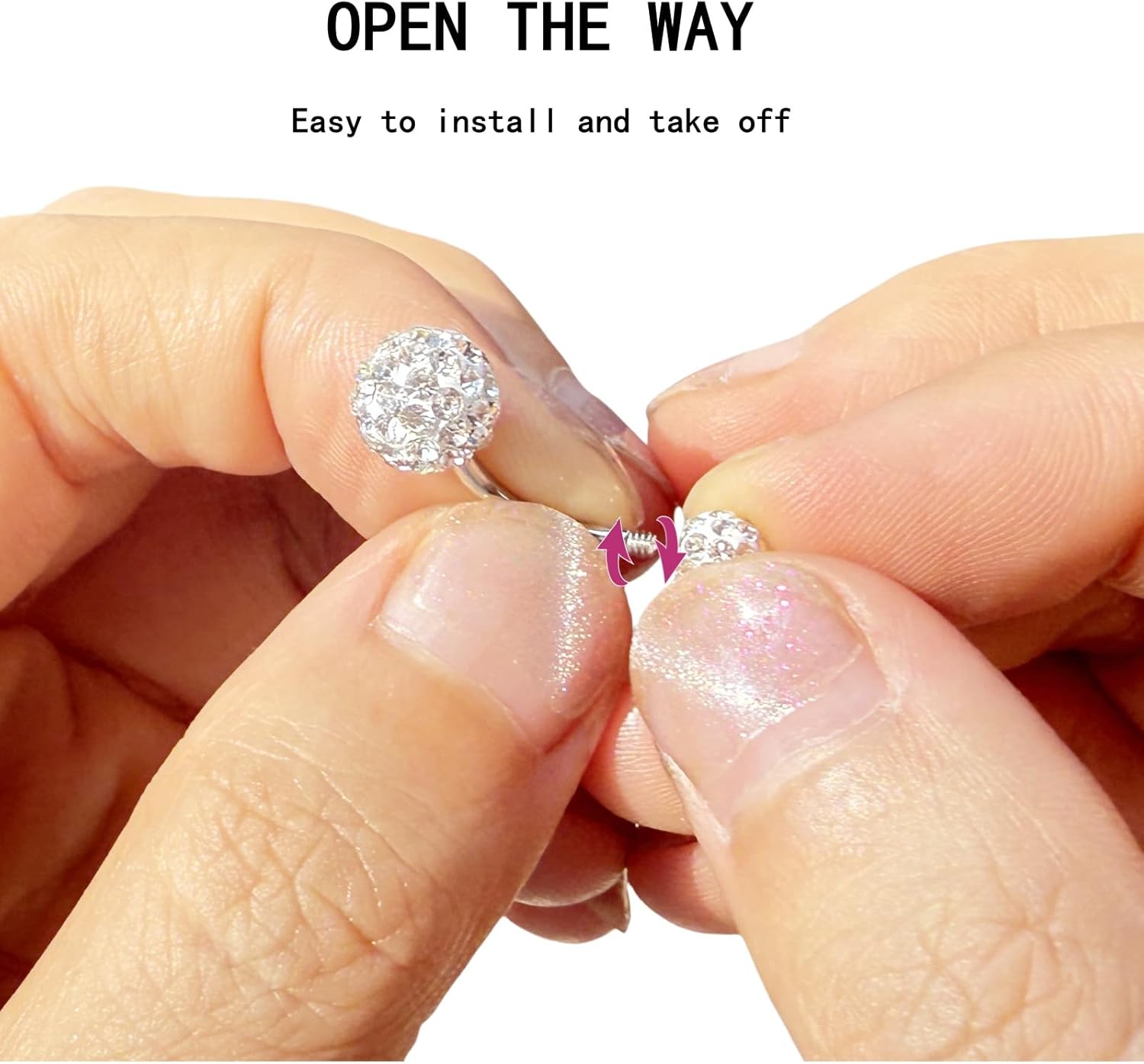 5 Pcs Belly Button Rings Set - 14G Hypoallergenic Surgical Steel CZ Navel Piercing Jewelry, Silver Clicker Belly Rings for Women, Butterfly & Ball Design Belly Rings - Image 4