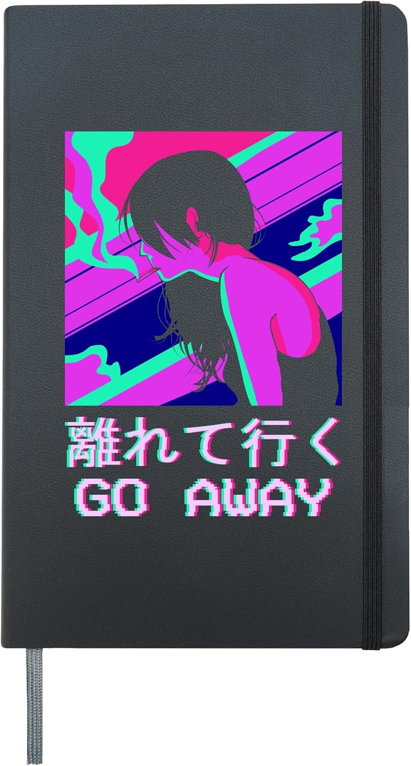 80s 90s Vaporwave Aesthetic Anime Girl Japanese Go Away Hardcover Journal, Black