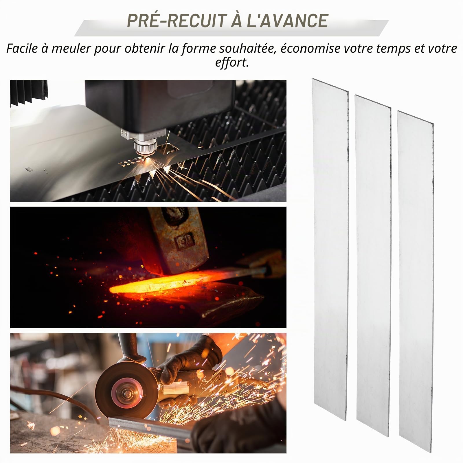 PATIKIL 10 Paquets 15N20 Acier Barre Plate en Acier 12" x 1 12" x 1/16" | pour la Fabrication de Couteaux, pour Feuille Métallique DIY Utilisation Professionnelle et pour les Passionnés