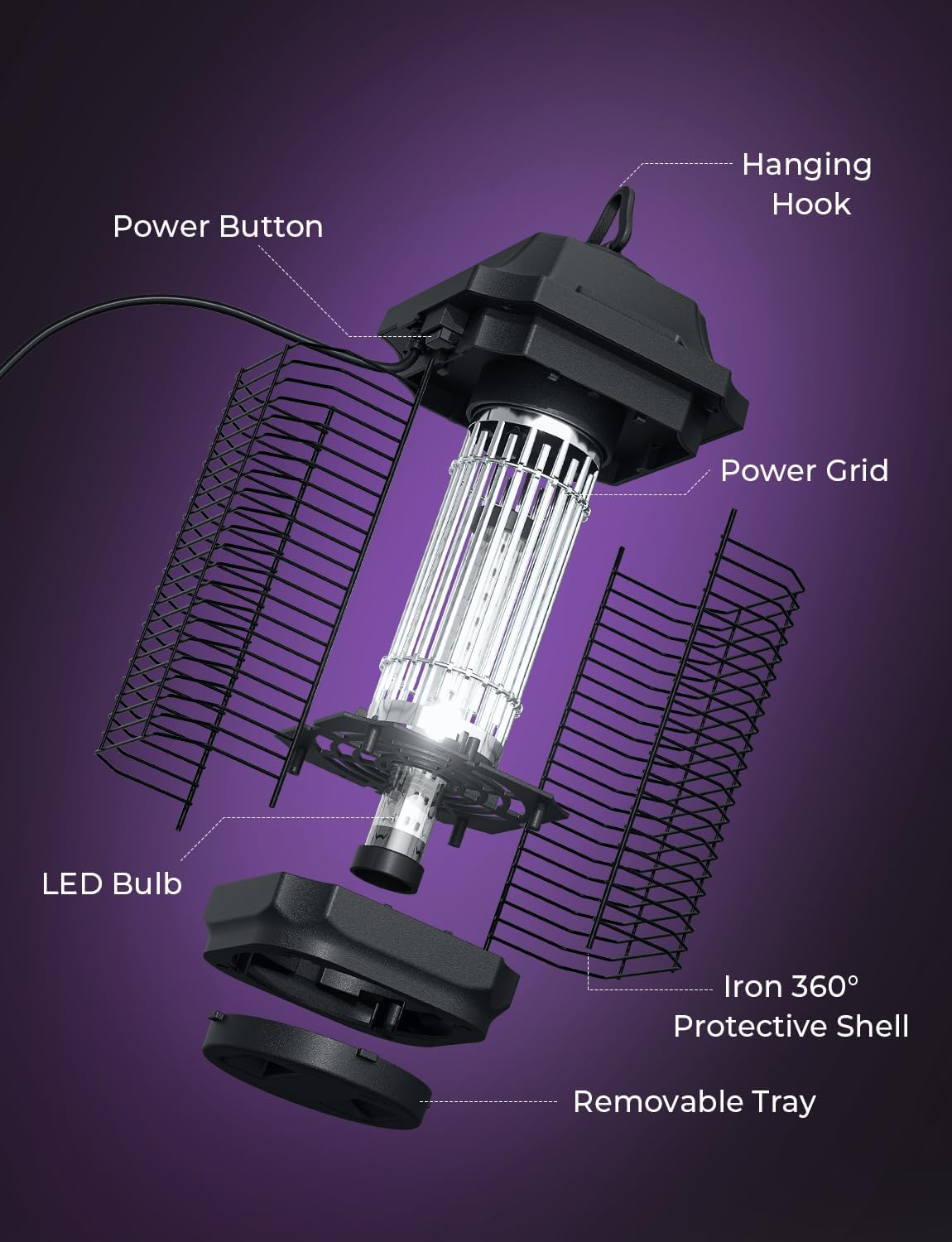 YISSVIC LED Bug Zapper Outdoor, Indoor Bug Zapper, Powerful Electric Mosquito Zapper,LED Fly Zapper Indoor, Mosquito Killer with 5.9ft Power Cord for Home Office Restaurant