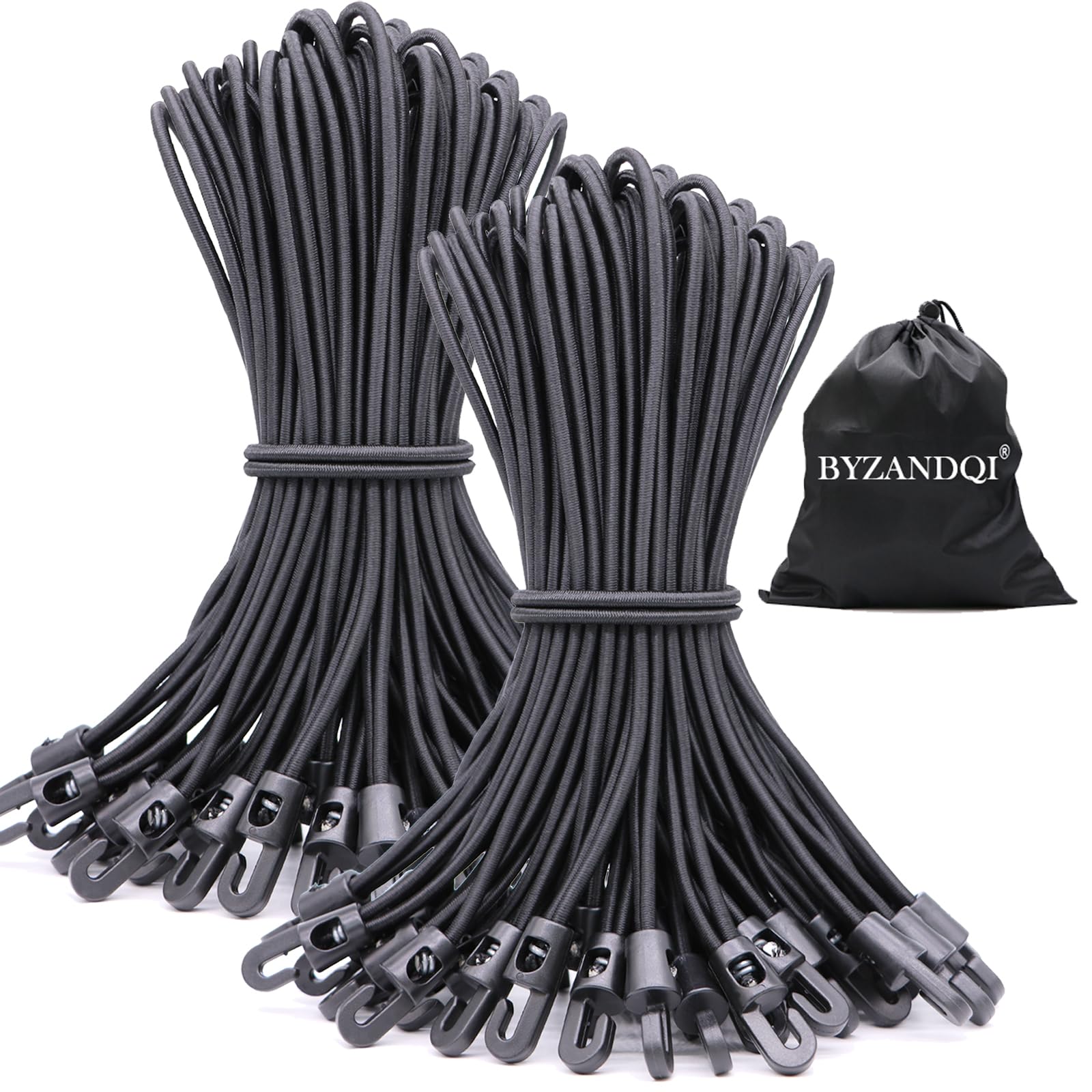 BYZANDQI Bungee Cord with Hooks, Pack of 100, Expander with Hooks, 25 cm, Tarpaulin Tensioner, Tent Rubber, Rubber Tensioner
