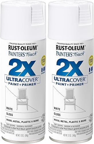 Rust-Oleum 249090 Painter's Touch 2X Ultra Cover - Pintura en aerosol de 12 onzas, blanco brillante (paquete de 2)