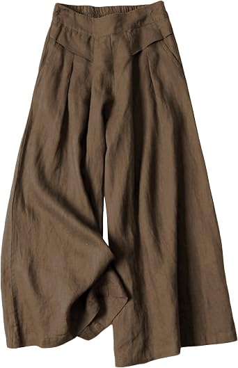 Bianstore Womens Culottes Linen Cropped Wide Leg Palazzo Pants Trousers