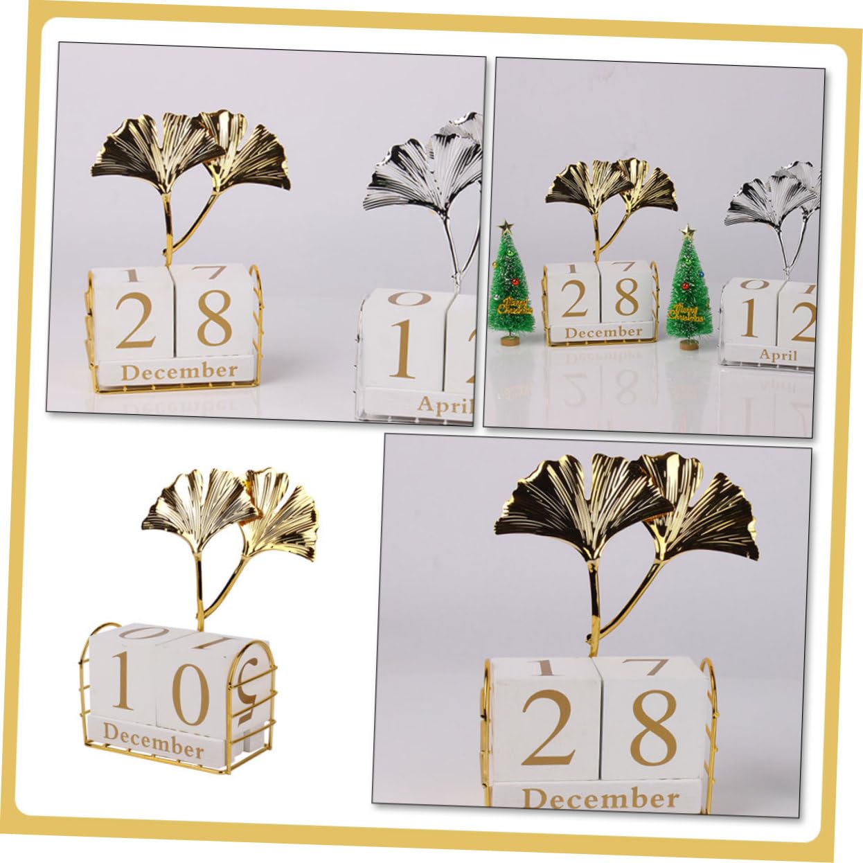 Tofficu Calendario Perpetuo da Tavolo Blocchi di Legno Calendario da Scrivania per Ufficio Visualizzazione Giorno e Mese Decorazione da Tavolo Elegante