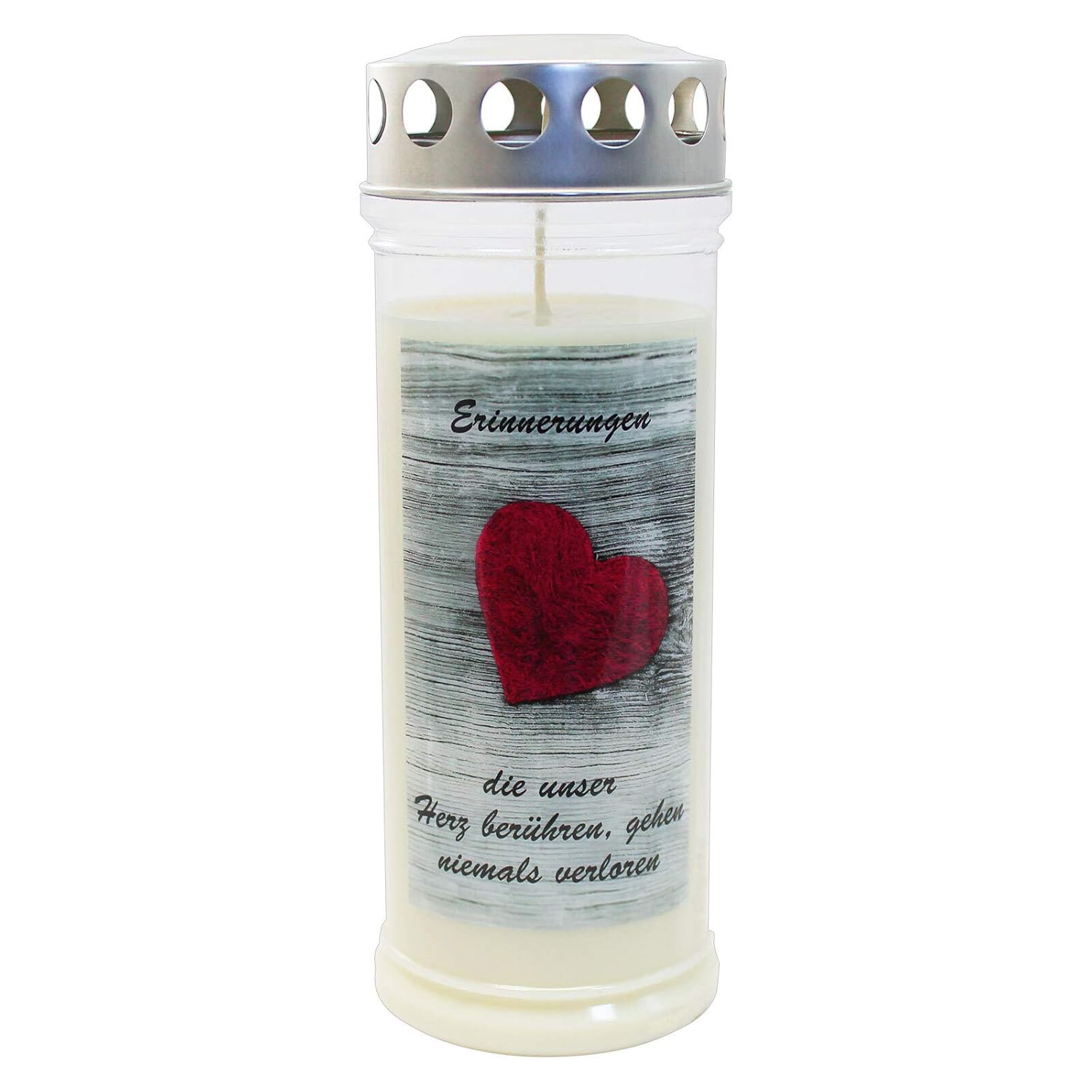 Grave candle, memorial candle, burial light, motif "heart", permanent