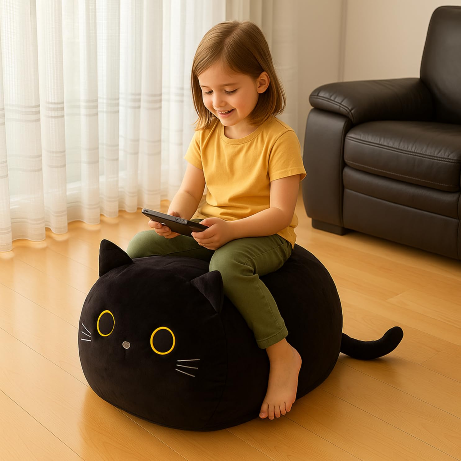 Puf de peluche para almacenamiento de gatos, sin relleno, bolsa grande con cremallera, asiento y diversión para la habitación de los niños