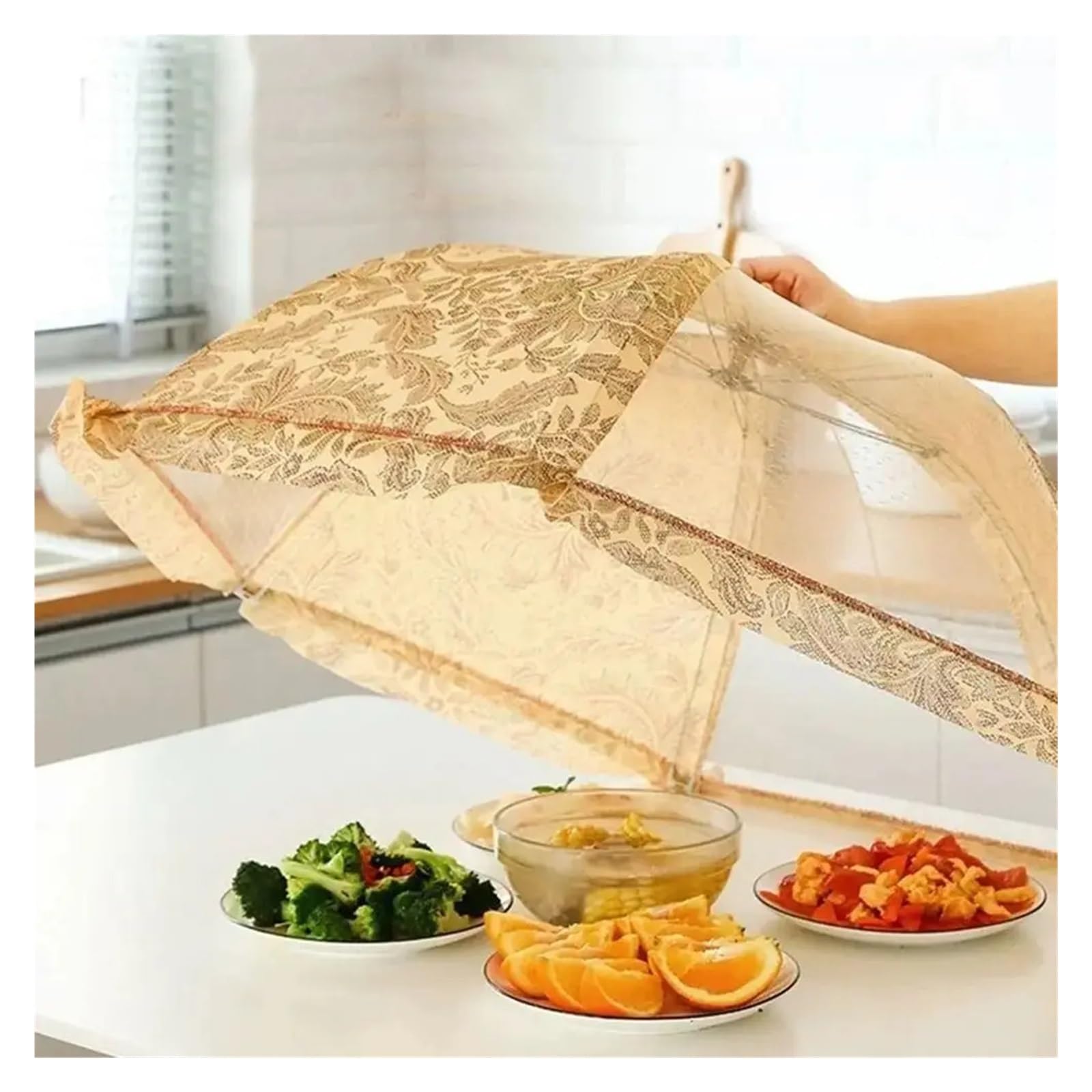 Netzabdeckung für Lebensmittel, Lebensmittelabdeckung, Netzstoff, faltbar, atmungsaktiv, for Esstisch, Fliegen, Mücken, mehrere Größen(60x60cm)