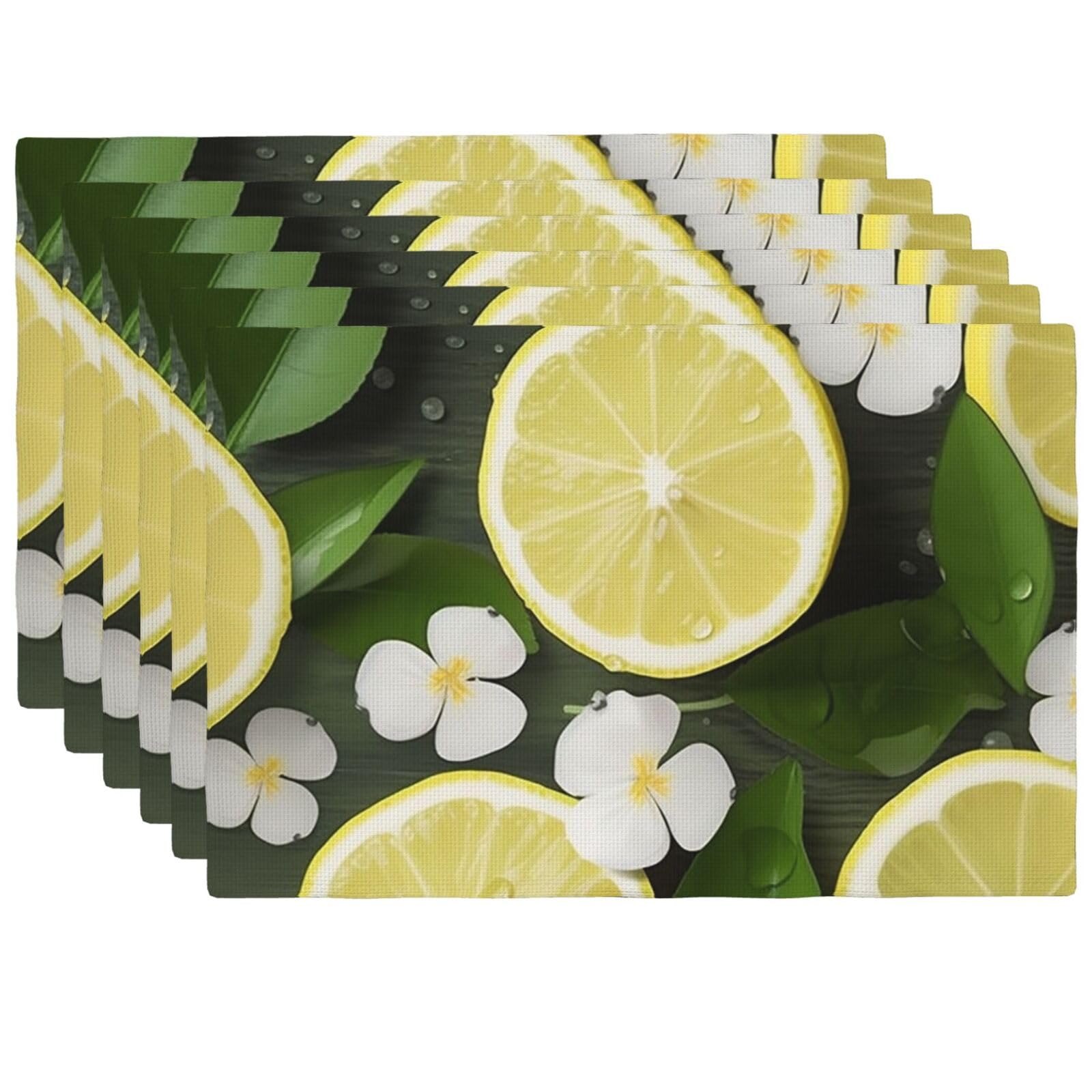 Sets de table en lin synthétique motif citron lavables lot de 6 pièces pour cuisine