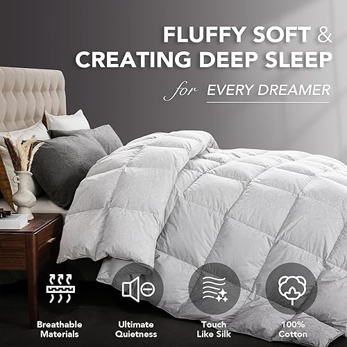 Vista 21 de Dreamhood Edredón de lujo de plumas de ganso 90% tamaño Queen de gran tamaño, relleno de edredón de plumón 100% algodón, decoración retro, edredón