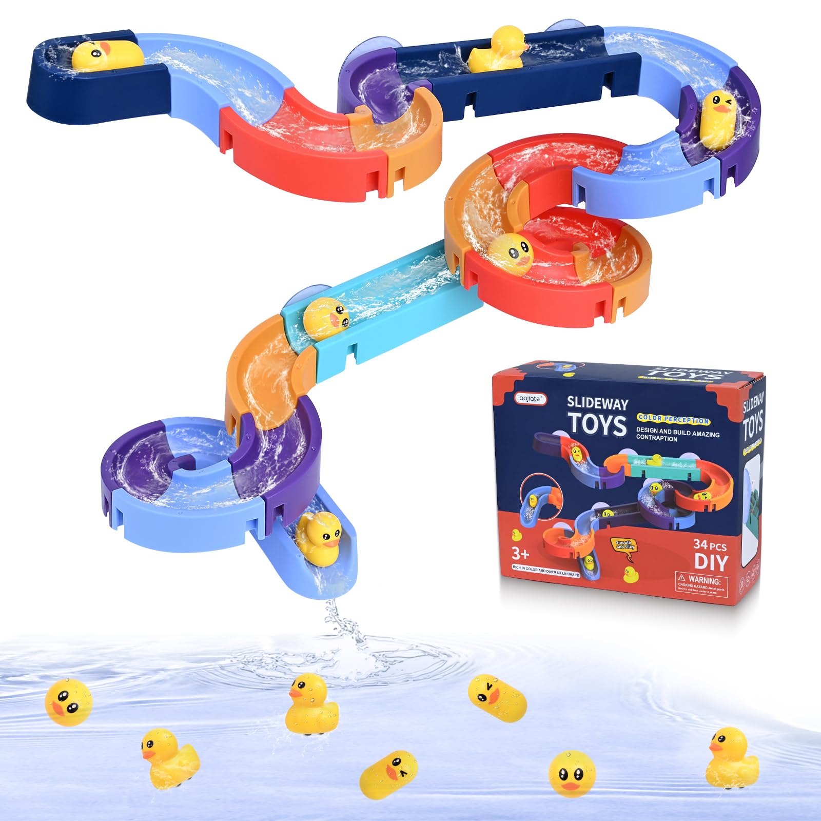 WEXFFU 34Pcs Kids Bath Toys, Track Bath Toy, Bath Track Game Shower Water Toys with Suction Cups Baby