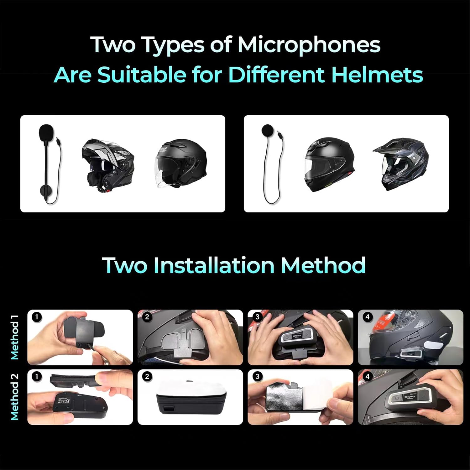 Two types of microphones and two installation methods for motorcycle intercom
