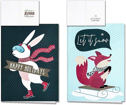 Miniatura 5 de Paquete de 48 tarjetas de felicitación navideñas de invierno con sobres y calcomanías, 8 patrones de animales del bosque, tarjetas de Navidad