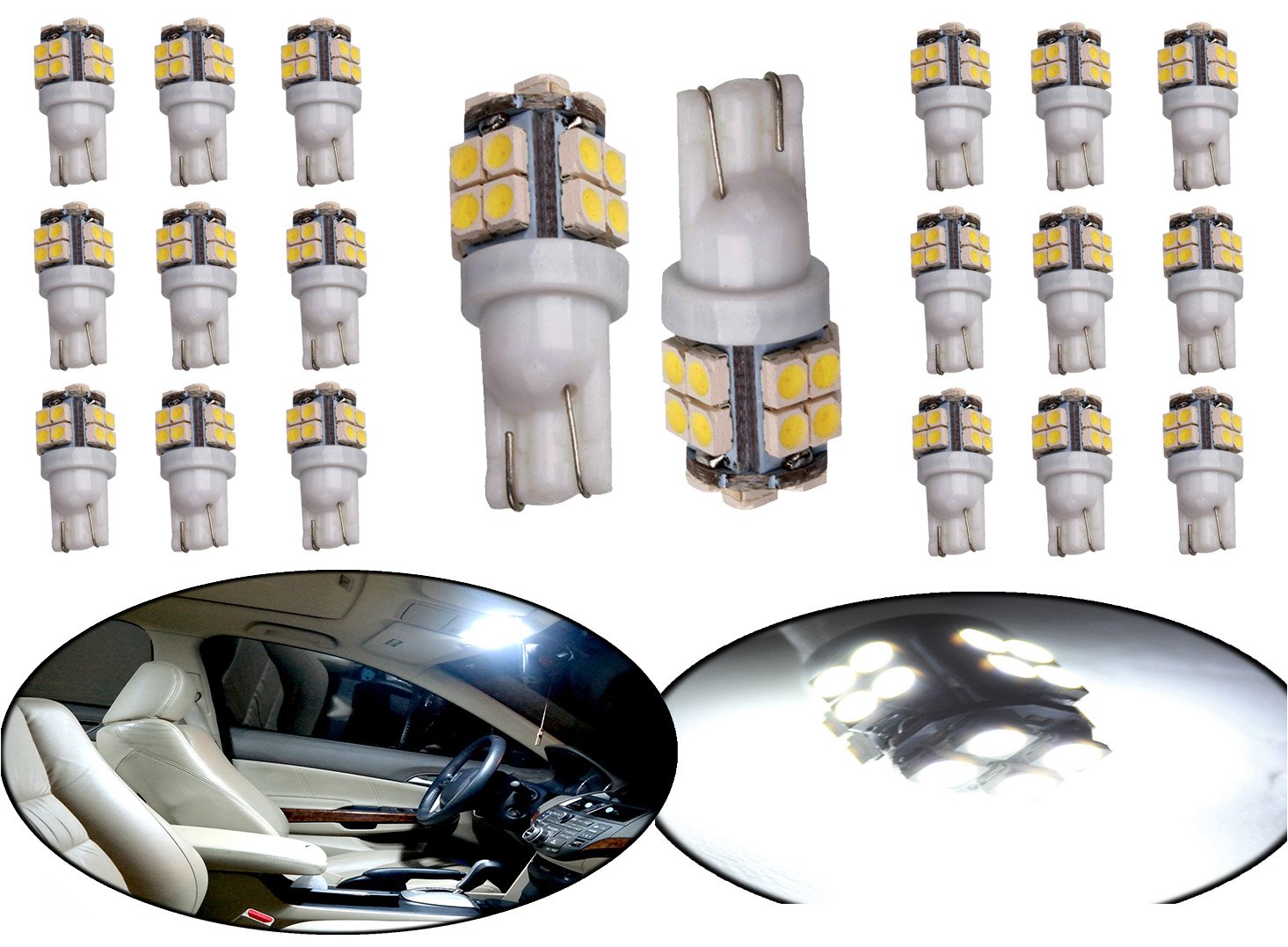 ModIt Modit T10 20-SMD LED Wedge Bulbs W5W 194 168 2825, for Signal Lights, Trunk Lights, Dashboard Lights, Parking Lights, Xenon White (20 Pieces)