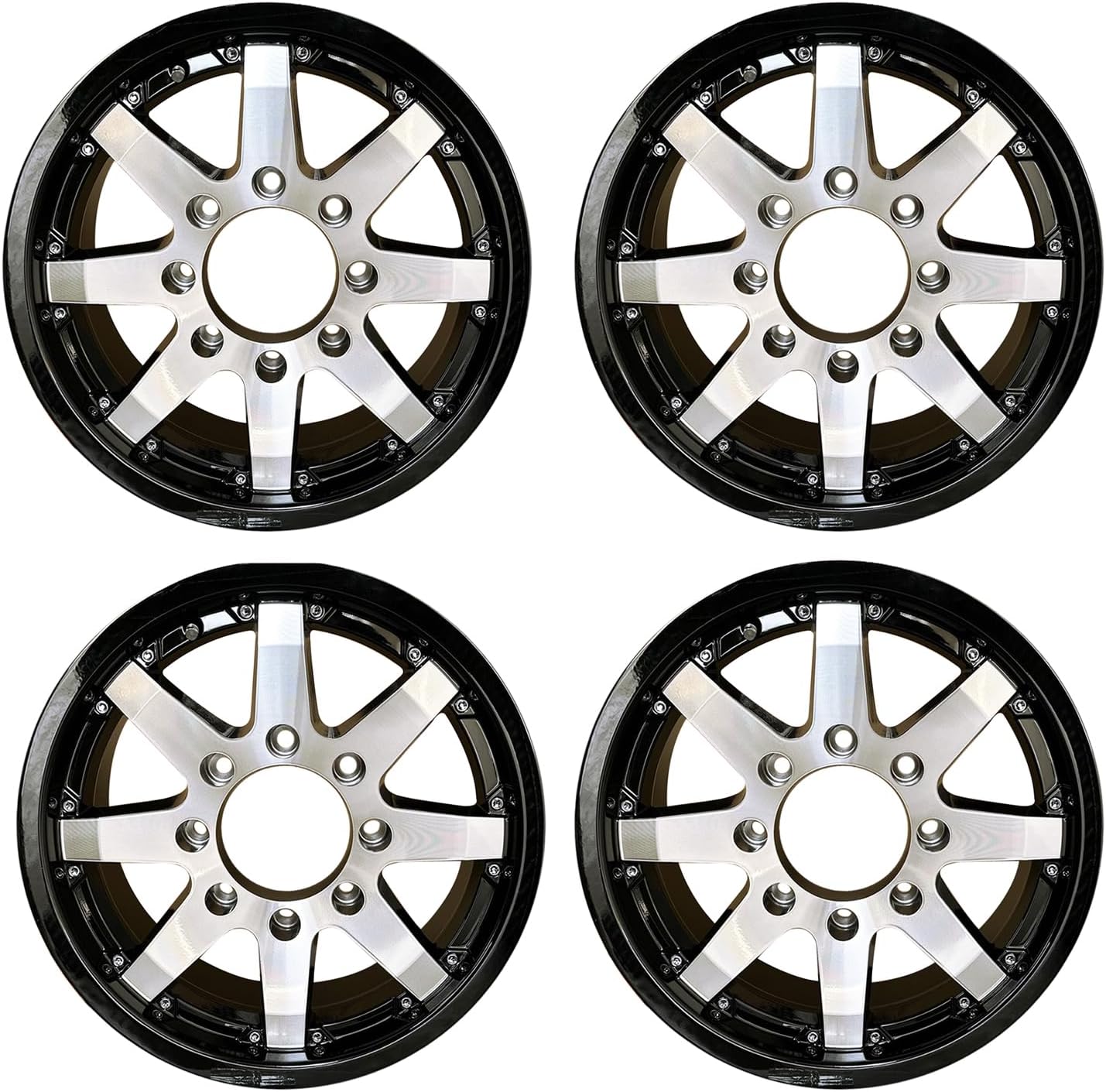 16x6 8x6.5 Black Machine Faced Trailer Wheel 8 Lug Trailer Rim(Set of 4)
