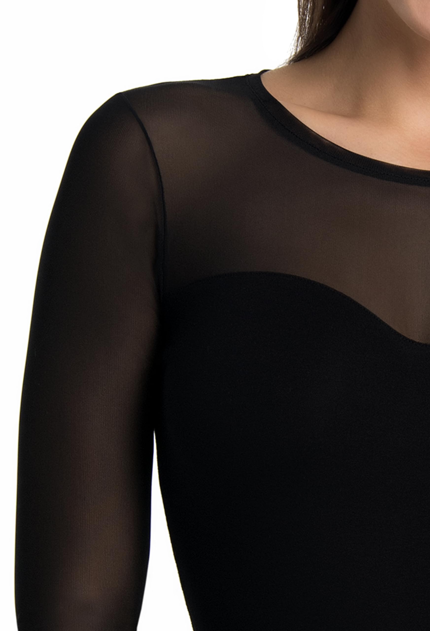 Teyli Body donna con maniche lunghe e scollo in rete – intimo elegante e elastico che si adatta perfettamente alla silhouette.