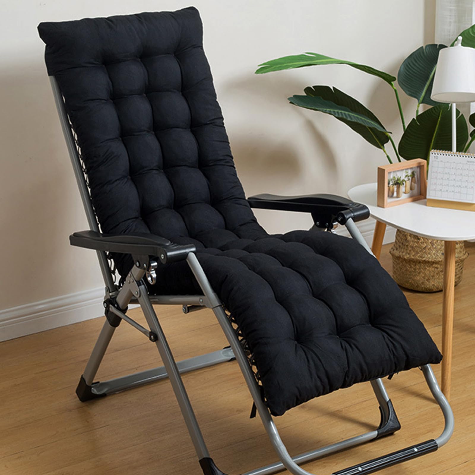 Fiutazge Cuscino per sdraio da giardino,Giardino Cuscino per Lettino Prendisole Esterno, Imbottito di Ricambio Morbido con Lacci per sedia sdraio,chaise longue,sedia a dondolo,Relax Pieghevole-Nero