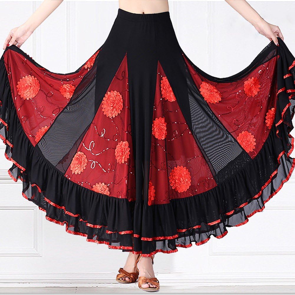 Jupe De Danse Sociale Grande Jupe Pivotante Jupe De Danse Moderne pour Les Femmes Danse Performance Compétition Pratique Costume
