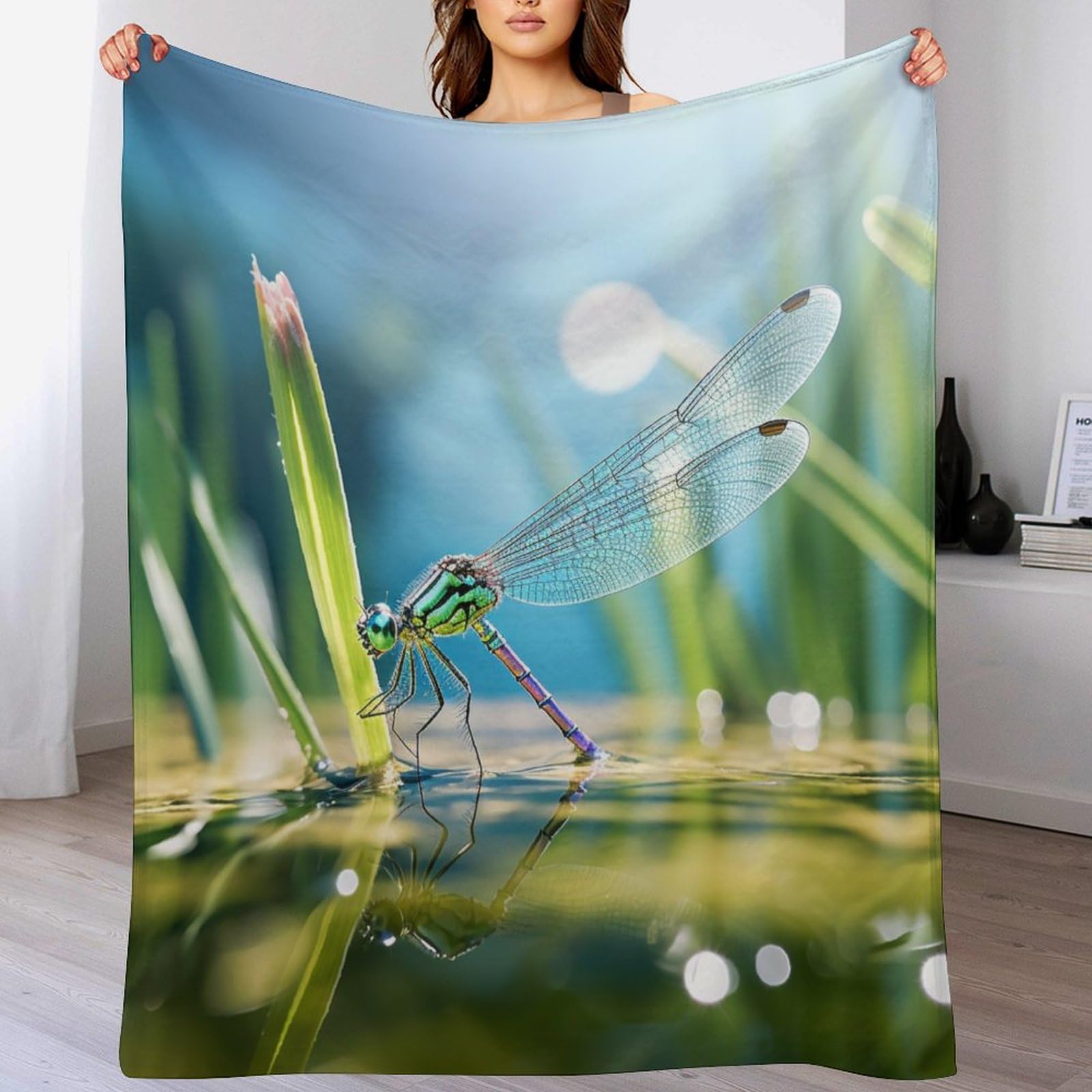 Couverture en flannel libellule 150x200cm pour lit et canapé