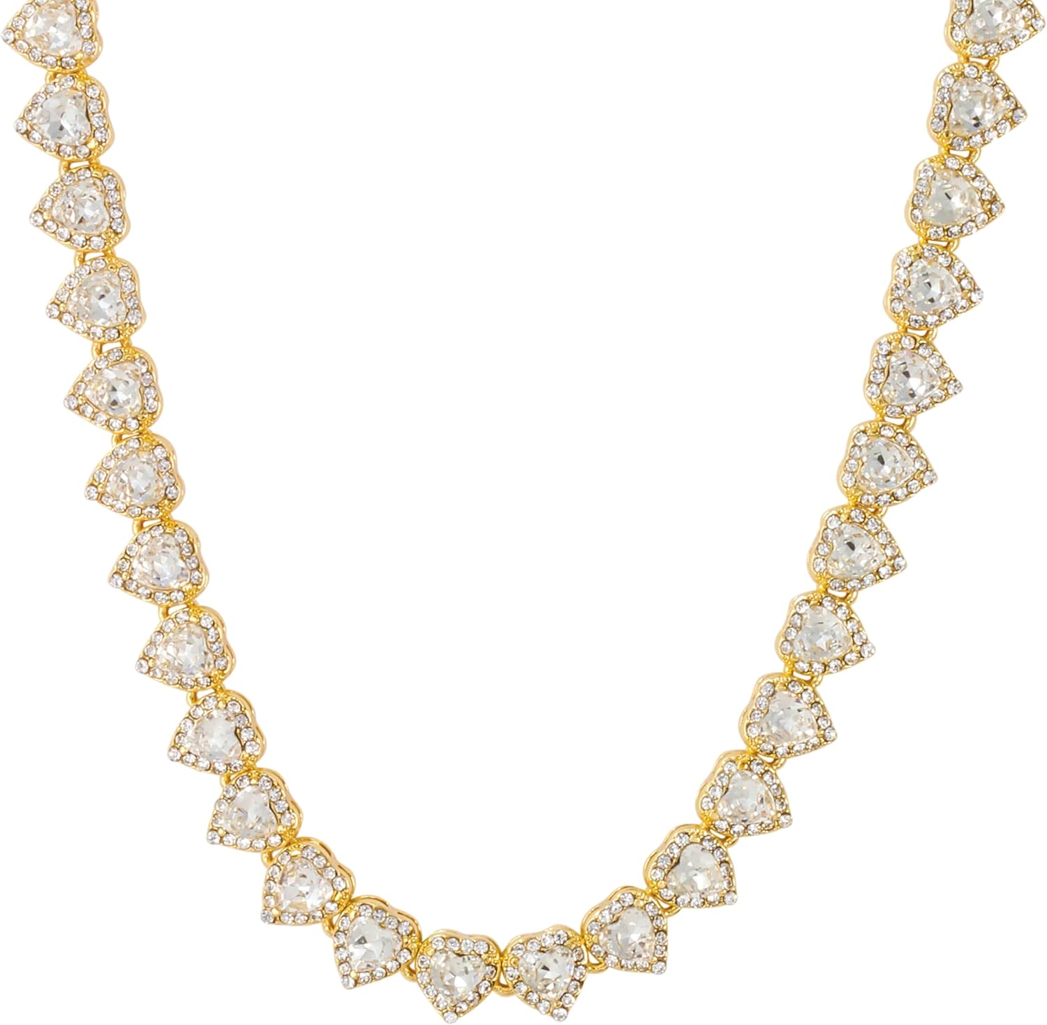 Luxurious Iced Out 10mm Ladies Heart Cluster Chains - Elegant Jewelry with Simulated Diamonds and Cubic Zirconia in Durable Alloy - in 14k Gold or Silver Tone Finish - Single Chain and Chains Combo