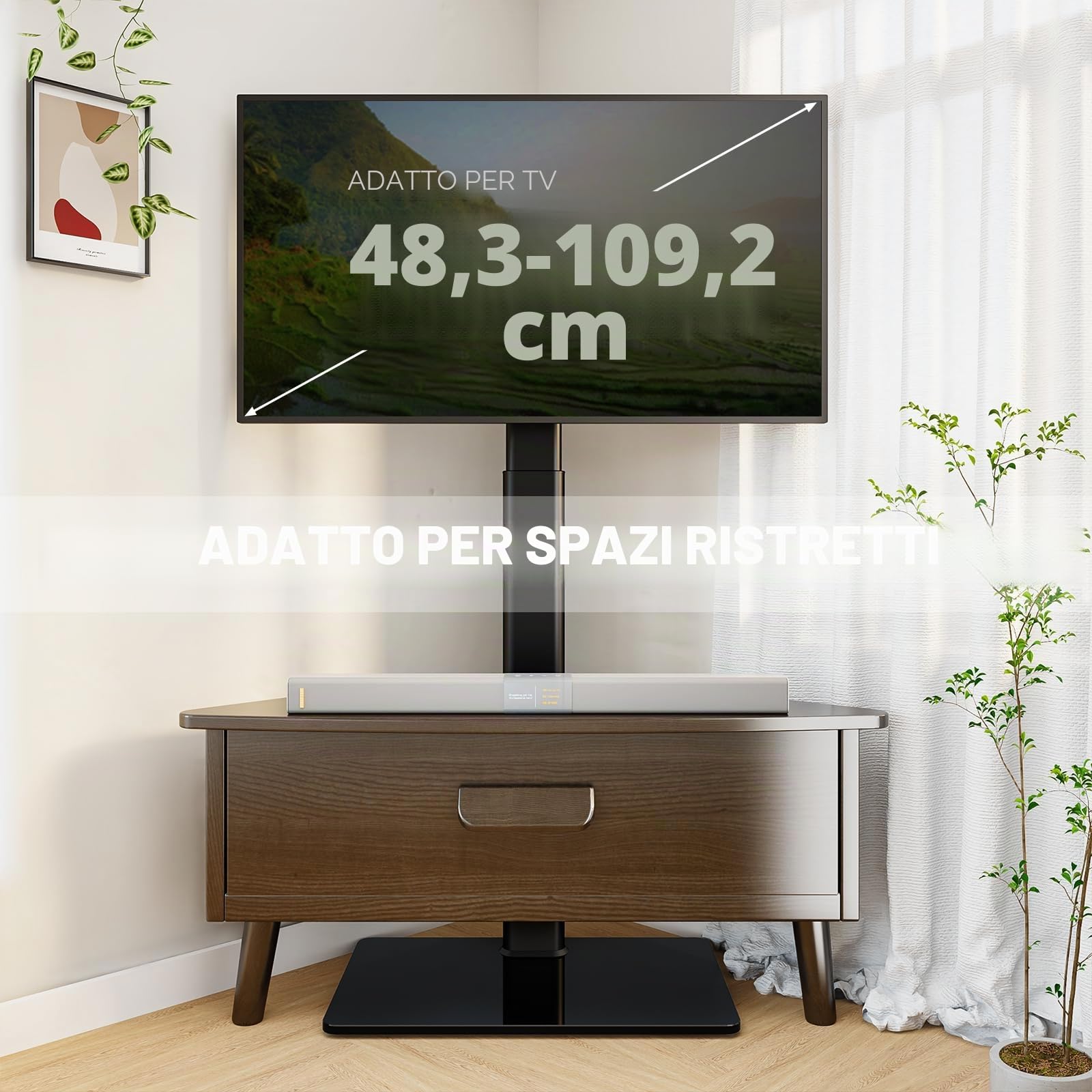 Hemudu Porta TV da Terra Mobile, Supporto TV da Pavimento per TV LCD LED da 19 a 43 Pollici, Supporto TV Girevole 100º, Regolabile in Altezza 16 Livelli, Fino a 45 kg, Max VESA 200 x200 mm