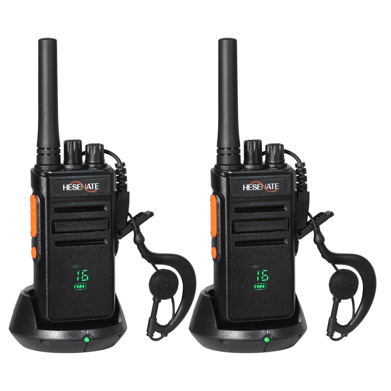 Talkie Walkie PMR446 sans Licence 16 Canaux, Rechargeable avec Chargeur USB, Talkie Walkie Professionnel avec Oreillette (2pcs, Noir)