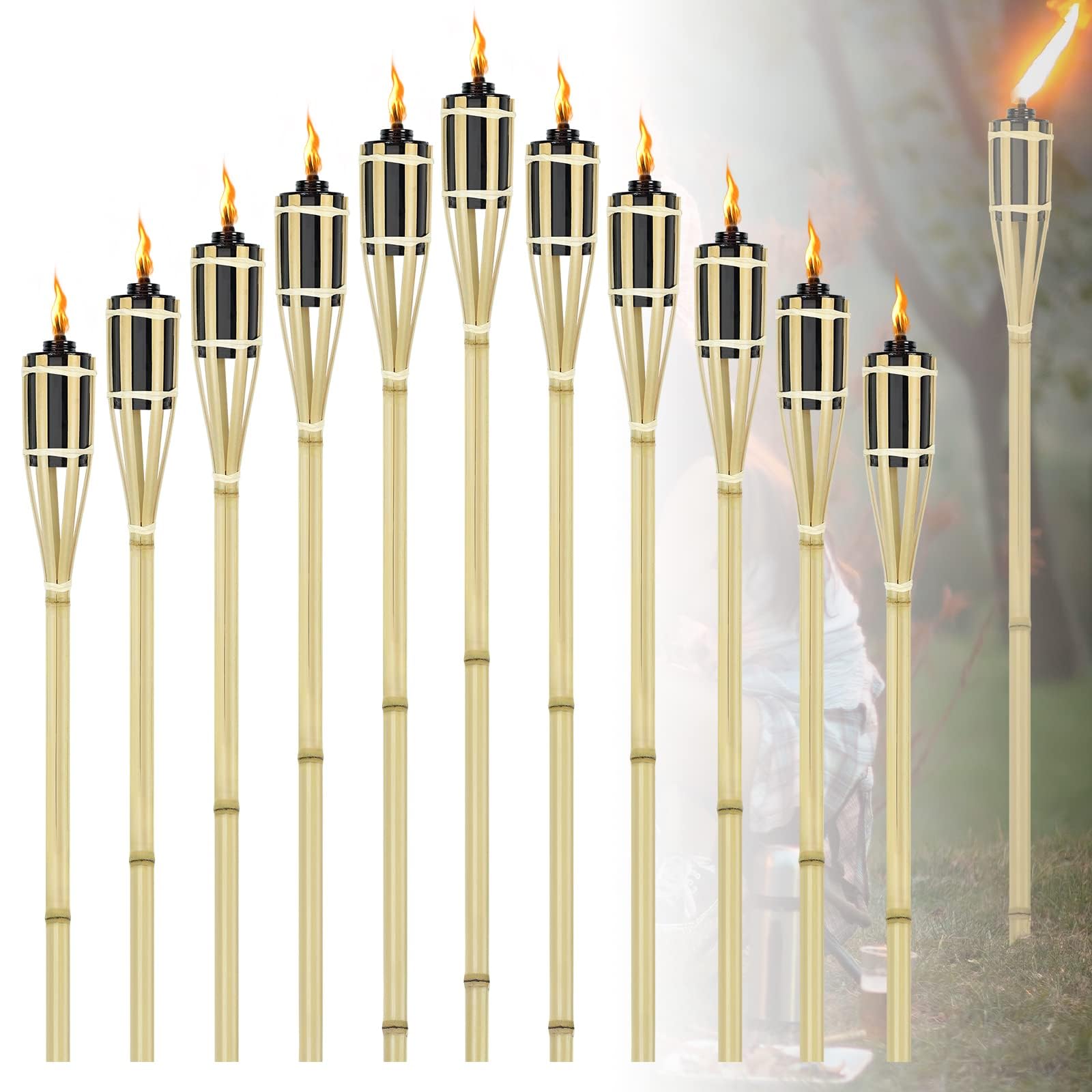 ACXIN 36 antorchas de jardín de bambú para exteriores, antorchas de aceite, antorchas de bambú, para decoración al aire libre, antorchas de aceite, para jardín, con mecha, altura de 90 cm