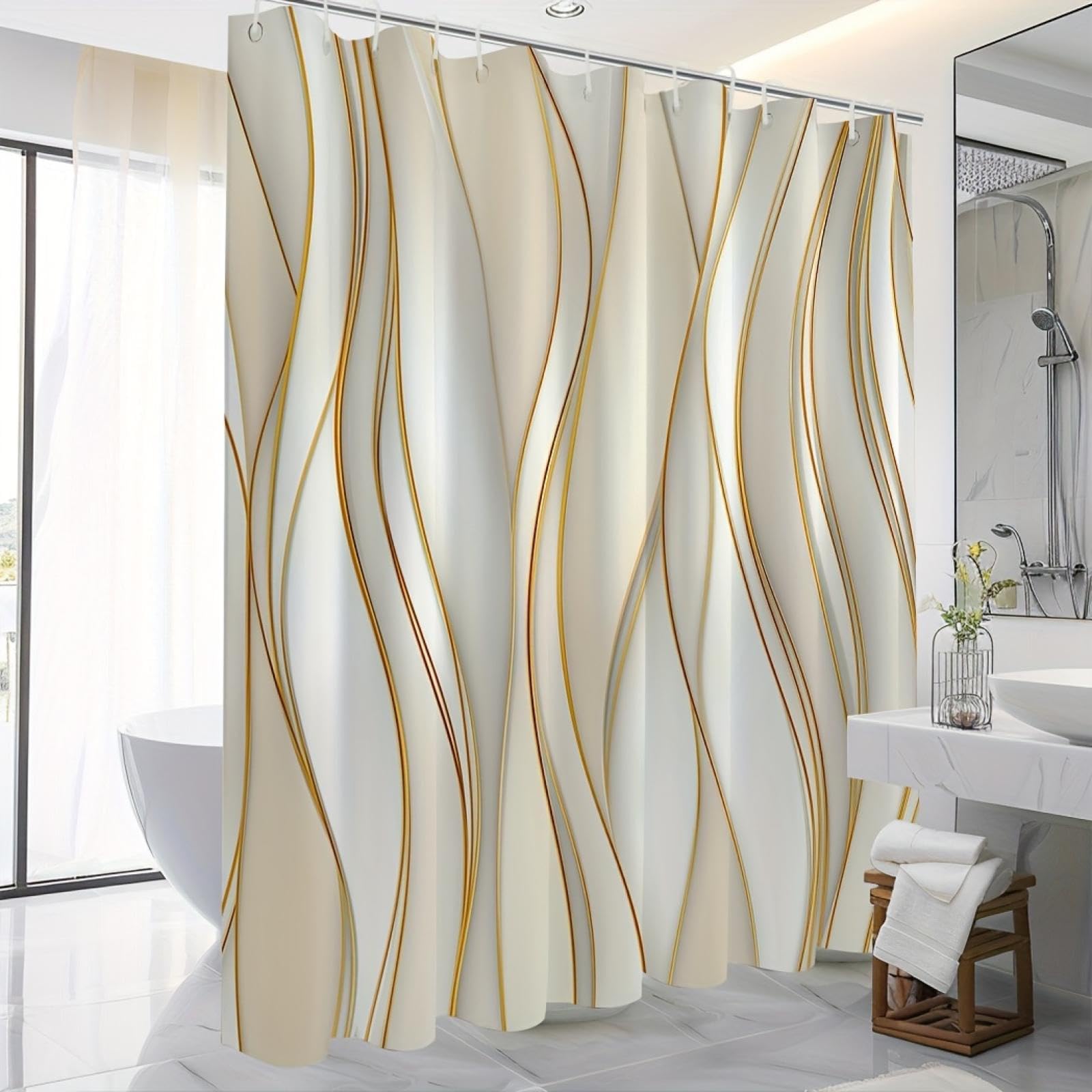 Rideau de douche en polyester durable haut de gamme, motif chic ondulé étanche 80x160cm