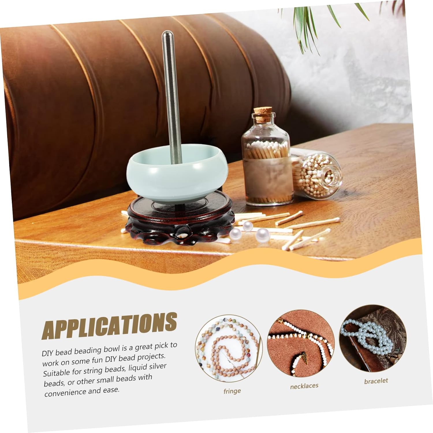 Uonlytech Gems Beading Tool for Projects Efficient Beading Bowl with Smooth Rotating Design for Quick Stringing of Bracelets and Jewelry Sandalwood