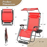 Vista 3 de Athena Collection Zero Gravity - Juego de 2 sillas de salón para exteriores con toldo y toldo de 29 pulgadas de ancho, sillas reclinables