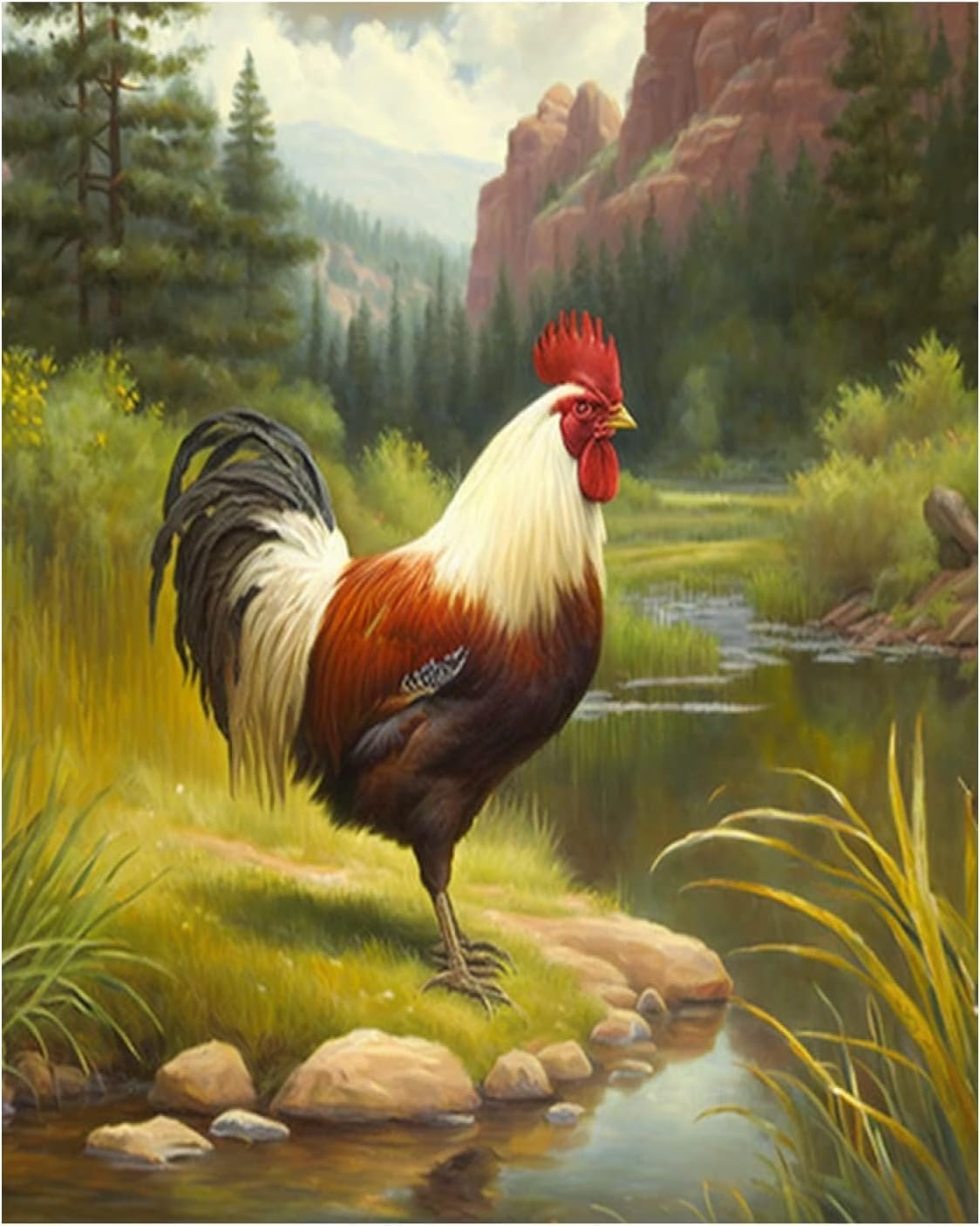 ZMHZMY DIY Oil Painting Paint by Number Kit -Chicken Rooster Hen Digital Painting Drawing Canvas with Brushes,Art Kits Pre-Printed Canvas Wall Home Decoration