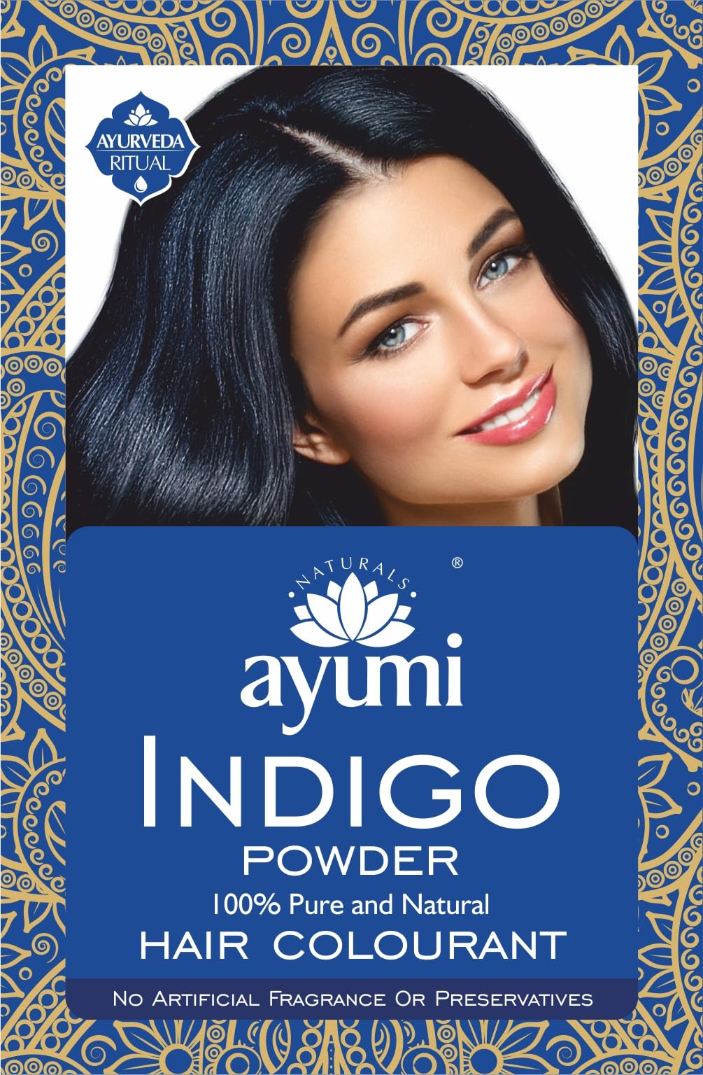 Ayumi Pure Indigo Powder | Combats Hair Damage & Prevents Hair Fall | Dark Blue Hair Dye | 100% Natural Hair Dye No Chemicals Hair Colour Mask| Colouring Powder with Scalp Nourishment | 100g