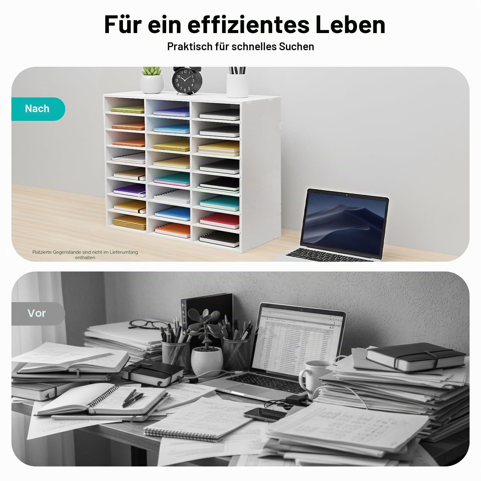 Ablagefächer, 24/36-Fächer-Literatur-Organisator, Büro Schreibtisch Organizer, Desktop-Aktenhalter Dokumentenlager, Dokumentenhalter, für Bücher, Zeitschriften (Weiß, 73.7 * 30.2 * 59.6cm)