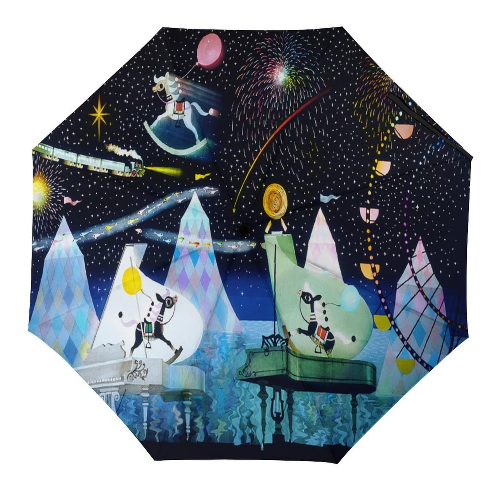 Amazon.co.jp: 藤城清治 星空の木馬 折りたたみ傘 軽量 日傘 晴雨兼用