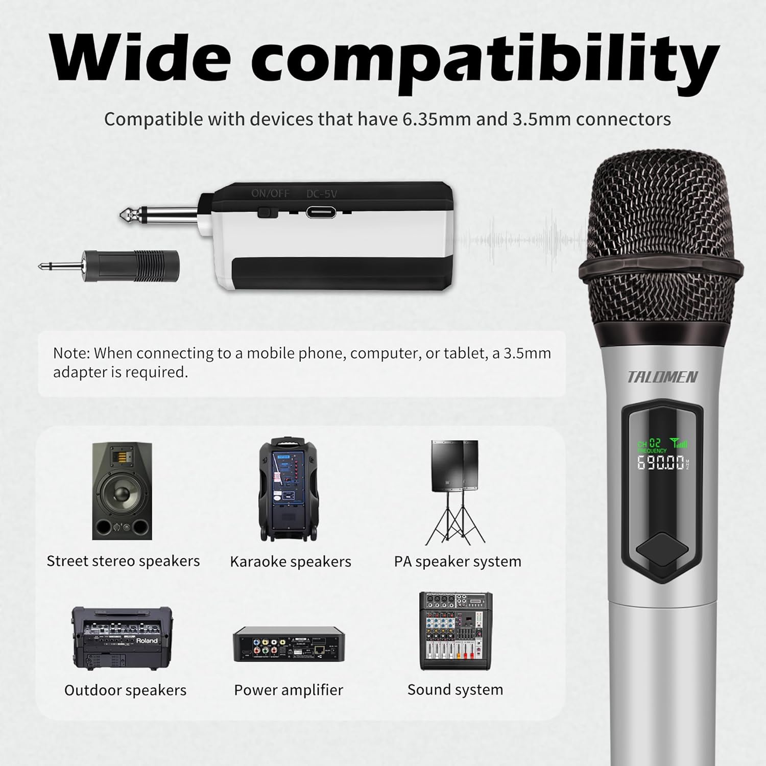 Wireless Microphone, Rechargeable Karaoke Microphone for Singing, 2.4GHz Handheld Cordless Dynamic Mic System with Receiver(160 Ft) for Wedding, DJ, Party, Speech, Church, K60-1, Silver - Image 6