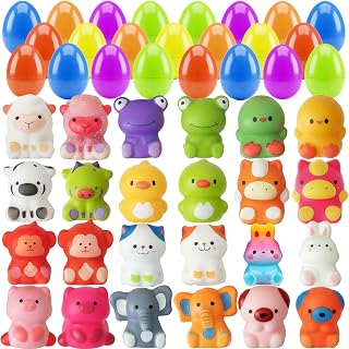 24pcs Prefilled Easter Eggs with Animal Squishy Toys, Party Favors for Kids, Easter Basket Stuffers Egg Hunt Egg Fillers Mochi Squeeze Toys for Boys Girls, Birthday Gifts, Classroom Prizes