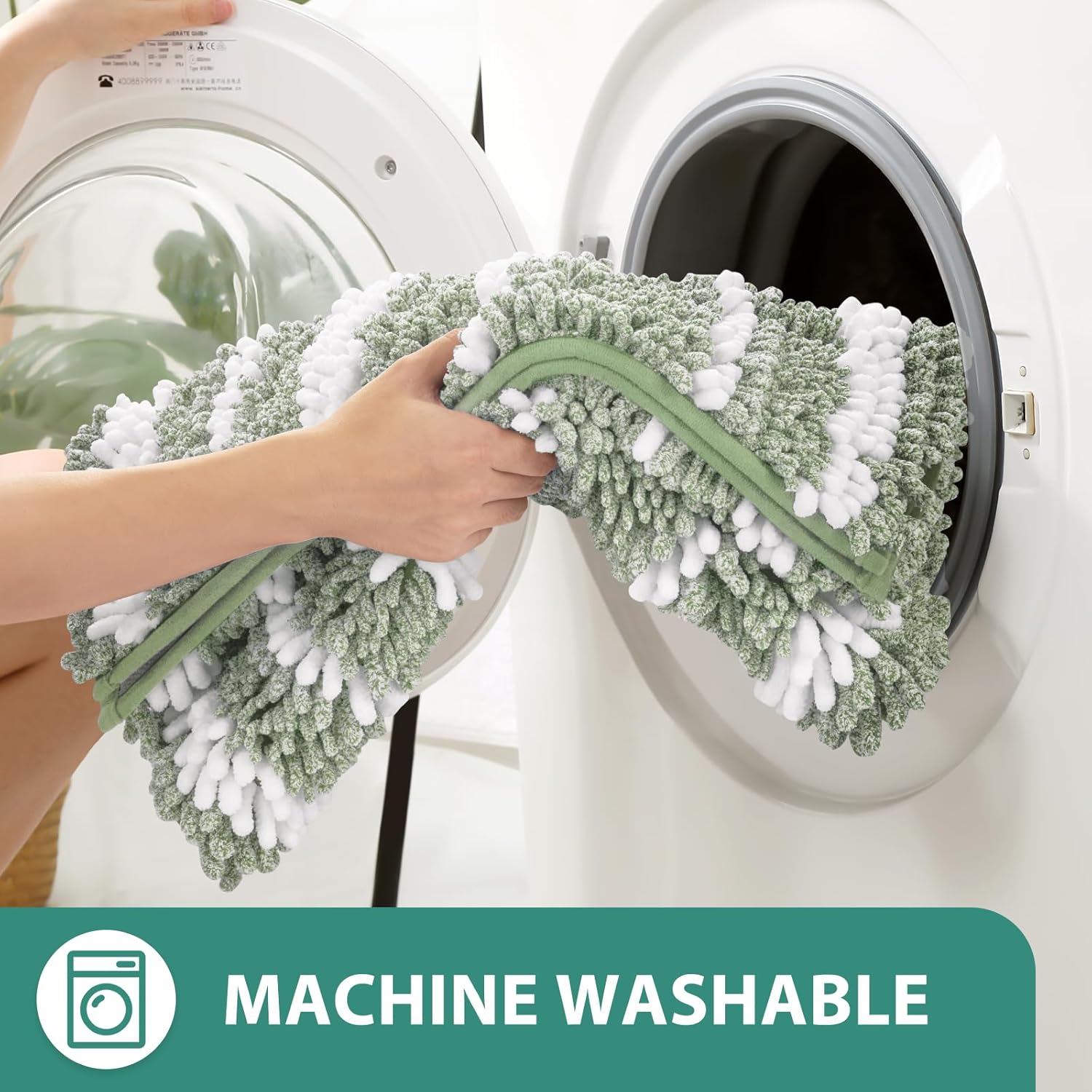 HOMEIDEAS Bathroom Rugs Sets 2 Piece, Cationic Dyed Chenille Extra Soft and Absorbent Non Slip Machine Washable Bath Mats (32"x20"+24"x17", Sage Green)