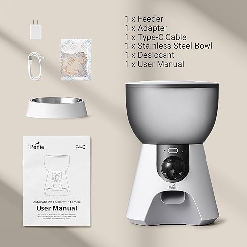 Miniatura 8 de iPettie Alimentador automático inteligente para mascotas F4-C con cámara gran angular de 160, conectividad WiFi 5G, 2K HD, detección de movimiento y