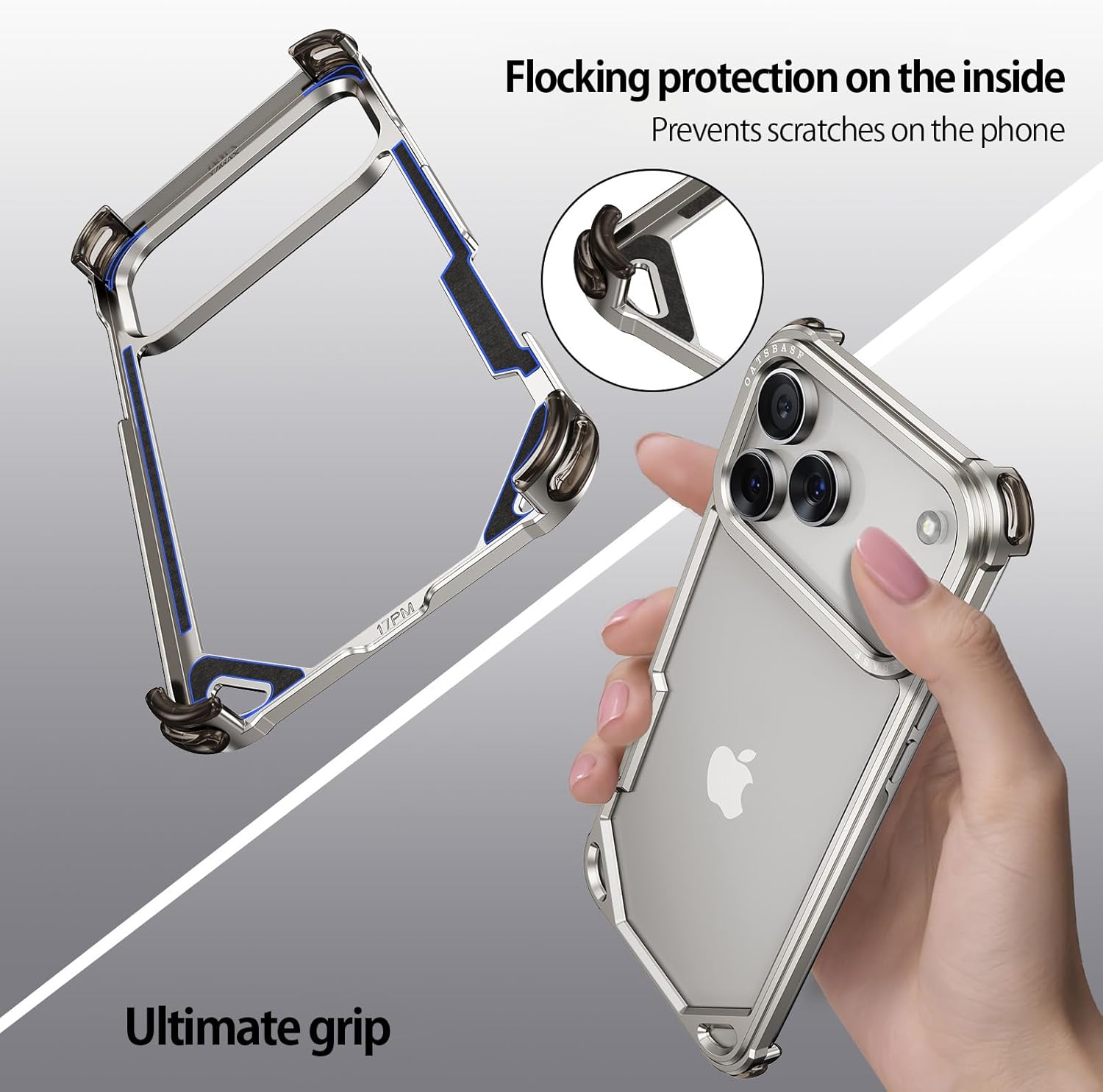 for iPhone 17 Pro Max Bumper Case,Aluminum Thin Slim No Back Design Phone Cases Compatible with MagSafe,Metal Frameless 4 Corner Airbag Shockproof Protective for iPhone 17 Promax Cover(Silver)