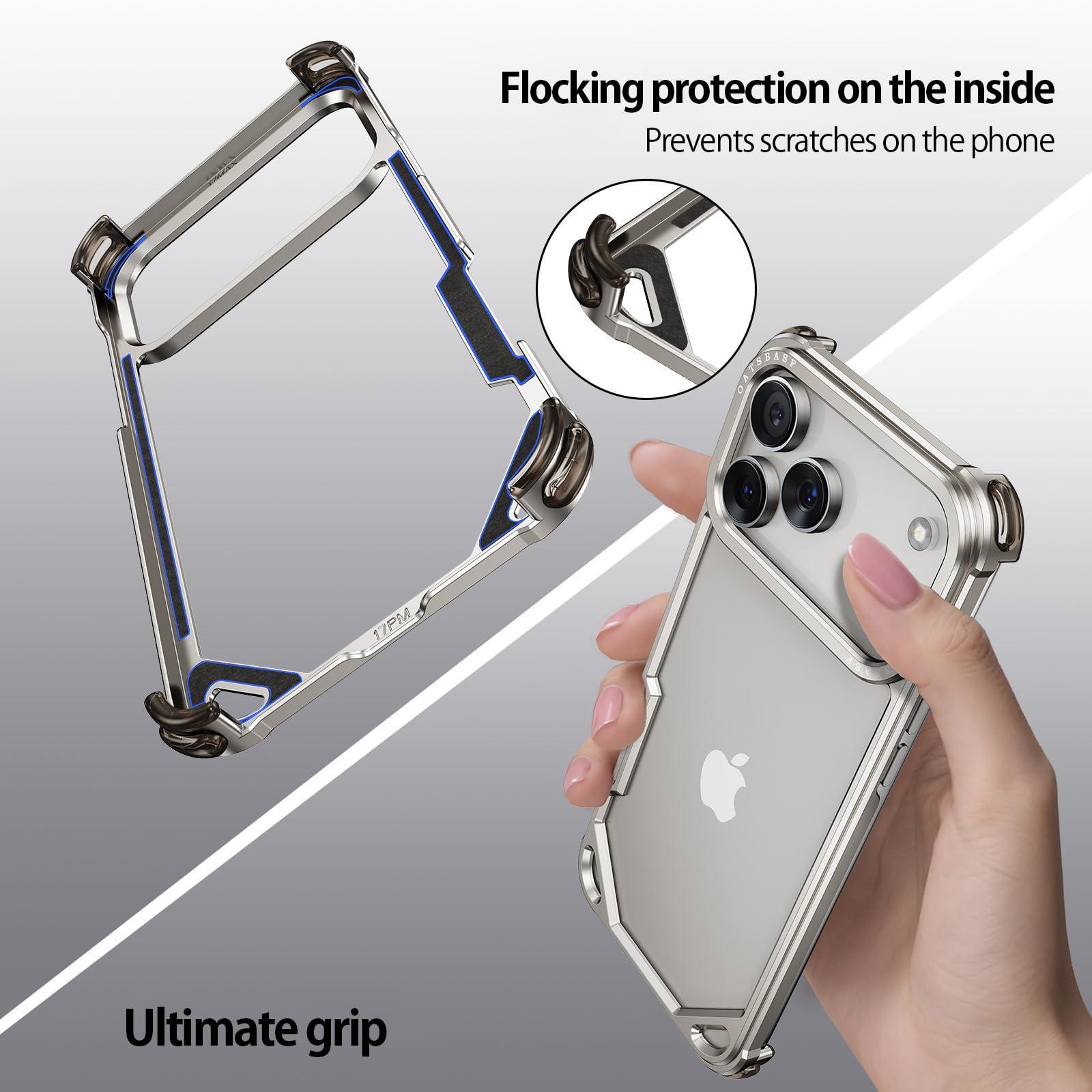 Custodia per iPhone 17 Pro Max, in alluminio, sottile, senza retro, compatibile con MagSafe, in metallo, senza cornice, con 4 angoli airbag, antiurto, protettiva per iPhone 17 Promax