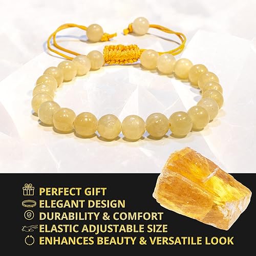 Vista 115 de Adjustable Crystal Bracelet – Gemstone Bead Bracelet with Adjustable Macrame String – Chic Gemstone Bracelet for Men and Women – 8mm Round Healing