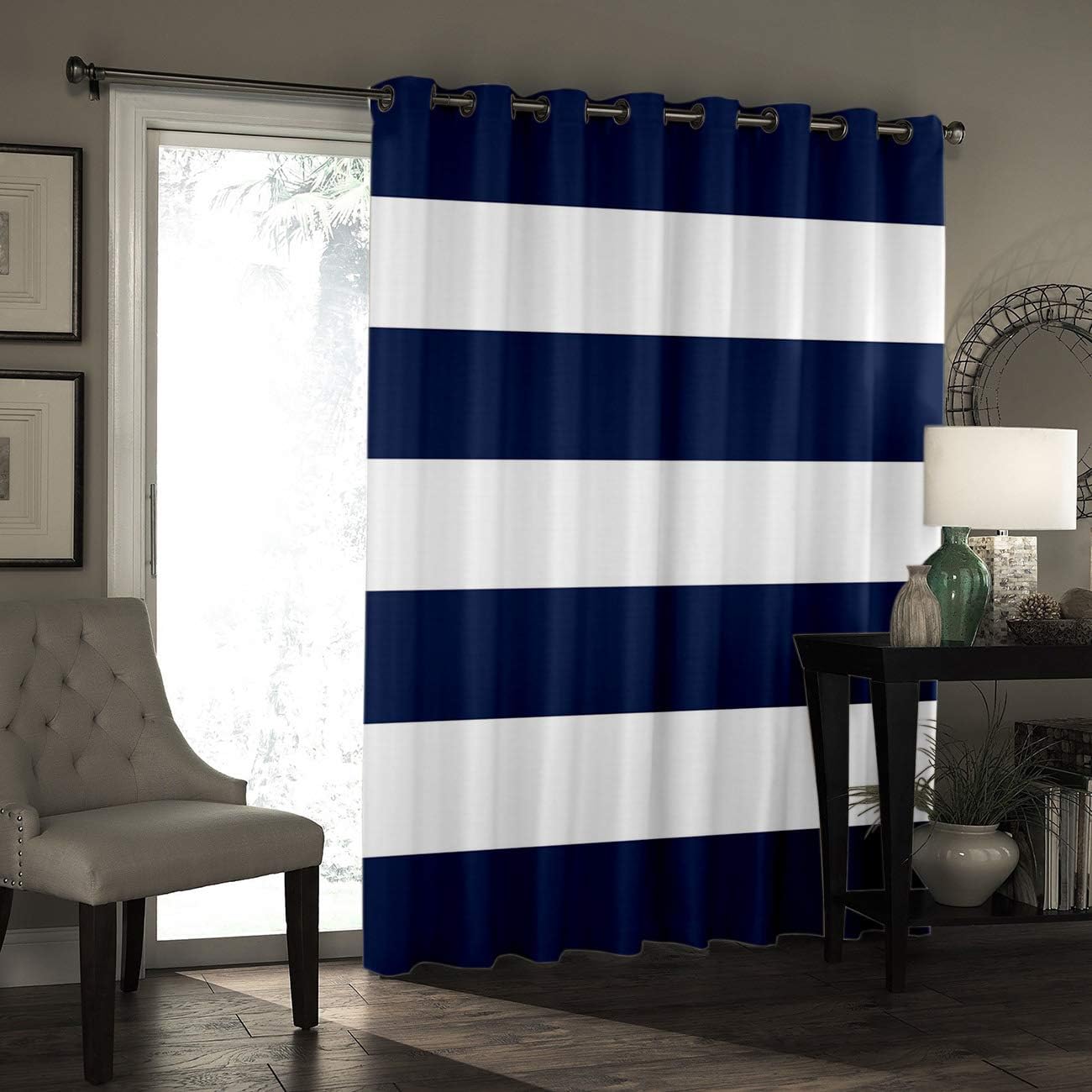 Blackout Curtains Navy White Stripes Livingroom Bedroom Darkening Window Draperies & Curtains for Sliding Glass Door Home Office Decor 52" W by 24" L