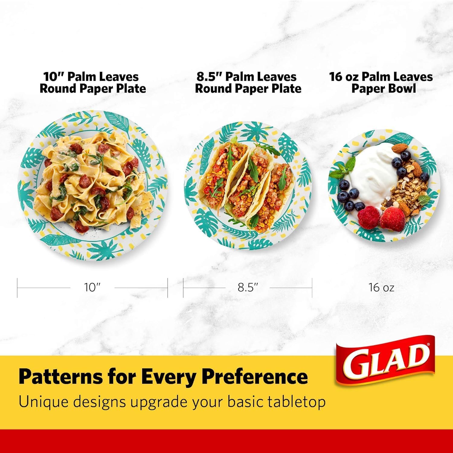 Glad Round Disposable Paper Plates, Palm Leaves Pattern - Strong, Sturdy, Soak Proof, and Microwavable Decorative Plates for Dinner and Everyday Use, 10 Inch, 50 Count - 2 Pack - Image 6