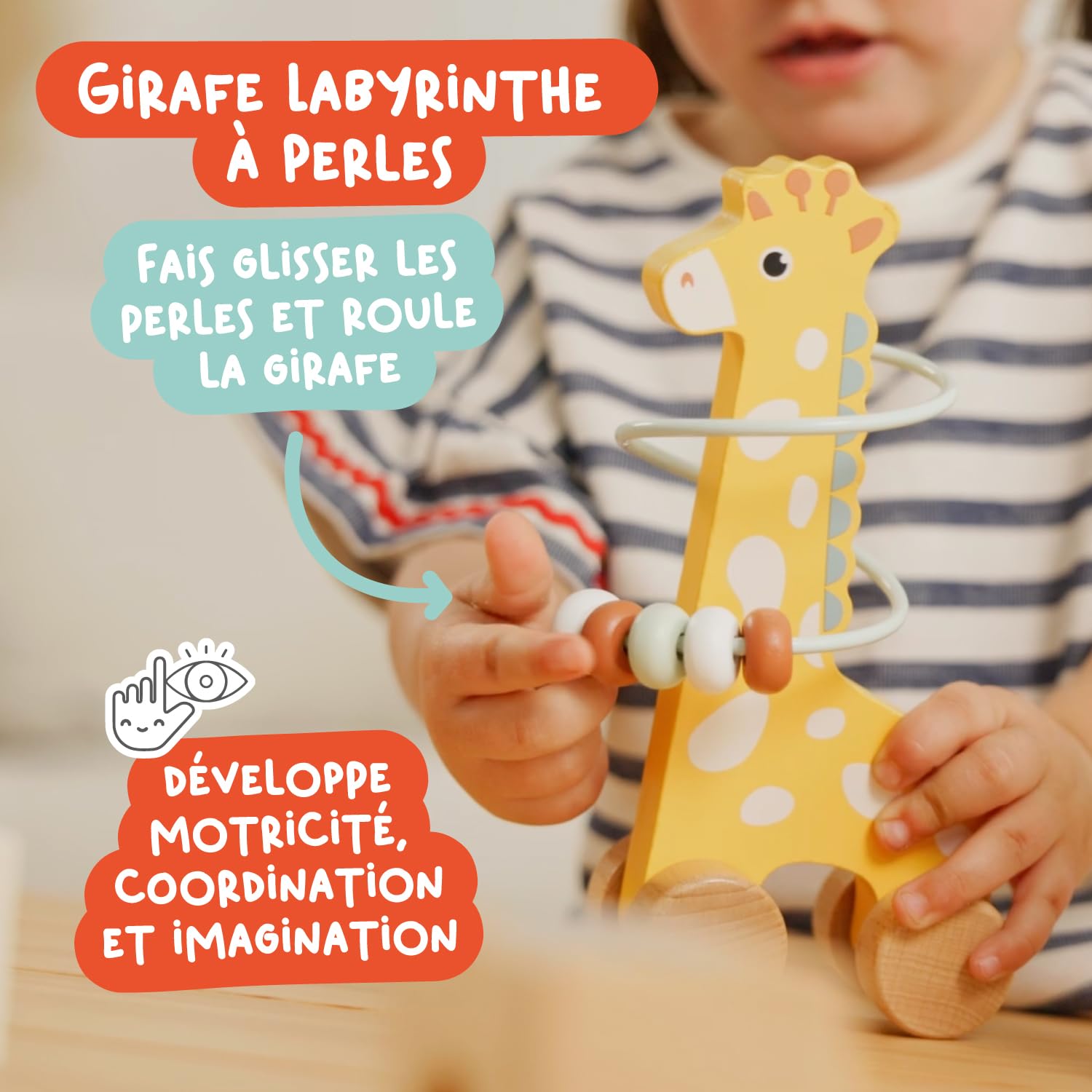 Nene Toys Jouet Bébé 1 an – Jouet Montessori en Bois 4-en-1 avec Blocs Sensoriels, Pluie Musicale, Labyrinthe Girafe & Anneaux à Empiler – Jeu Sensoriel Cadeau Éducatif pour Fille & Garçon 12 Mois+