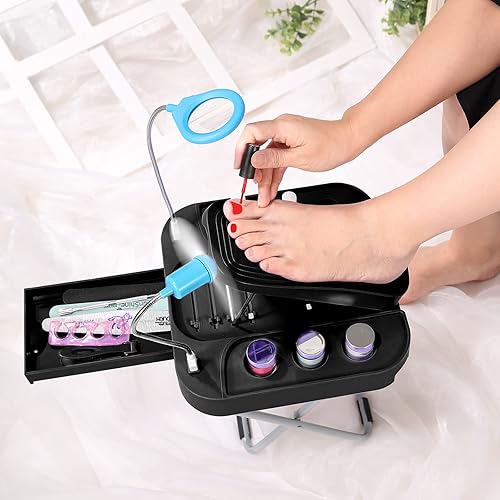 Miniatura 2 de Reposapiés de pedicura con lupa LED y ventilador de secado, reposapiés ajustable, reforzado y grueso, estable y fácil para pedicuras en casa, con